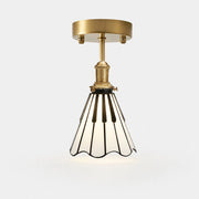 Piano key flush mount ceiling light in antique brass, black and opal glass