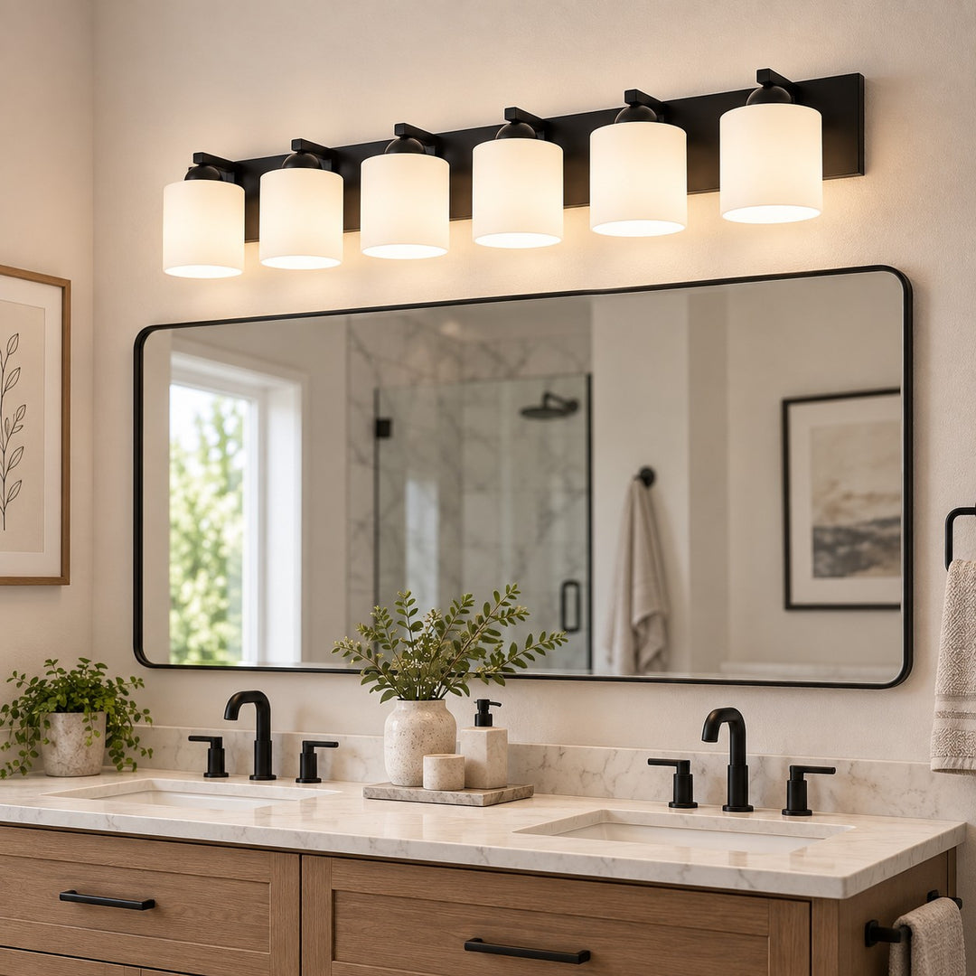 Modern Metal Vanity Light with Glass Shades for Bathrooms