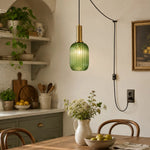 Charger l'image dans la visionneuse de galerie, Retro ribbed glass plug-in pendant light in a home interior