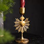 Load image into Gallery viewer, Gold Metal Bow and Milagro Heart Candle Holders