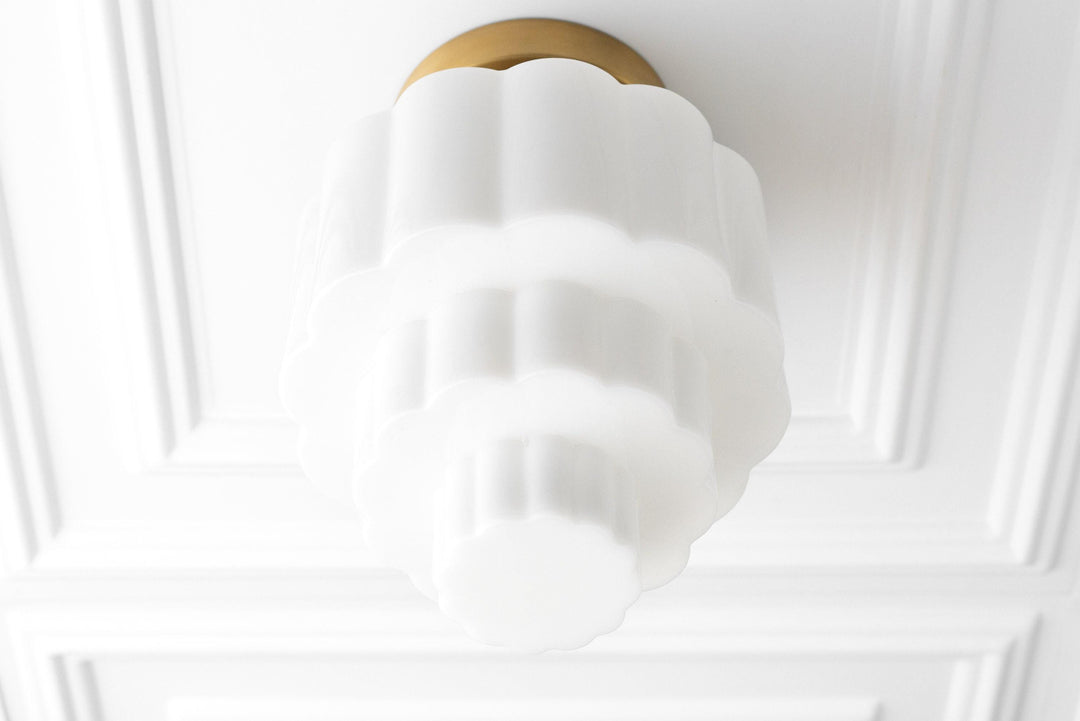 Geotower Glass Ribbed Cake Ceiling Light – Art Deco Modern Glass Globe Fixture for Living Room, Bedroom, Hallway