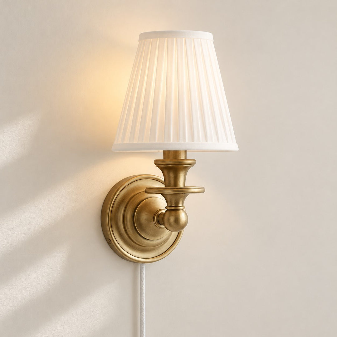 Rowan No-Wire Pleated Drum Shade Wall Sconce – Plug-In Fabric Wall Light
