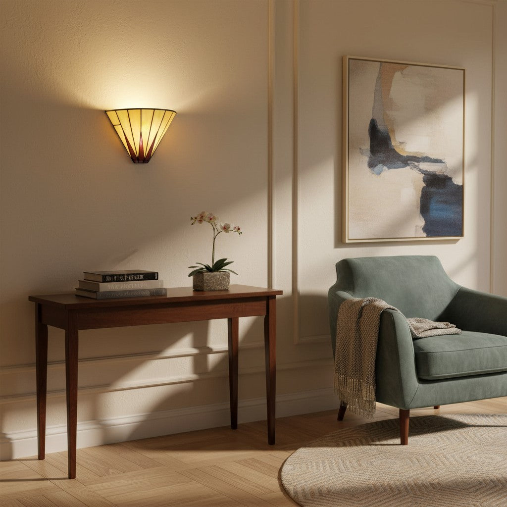 TF Art Deco Tiffany Glas Wandlampe – Handgefertigte geometrische Leuchte für Flure und Wohnbereiche