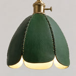 Load image into Gallery viewer, Green leather scalloped shade detail on pendant light