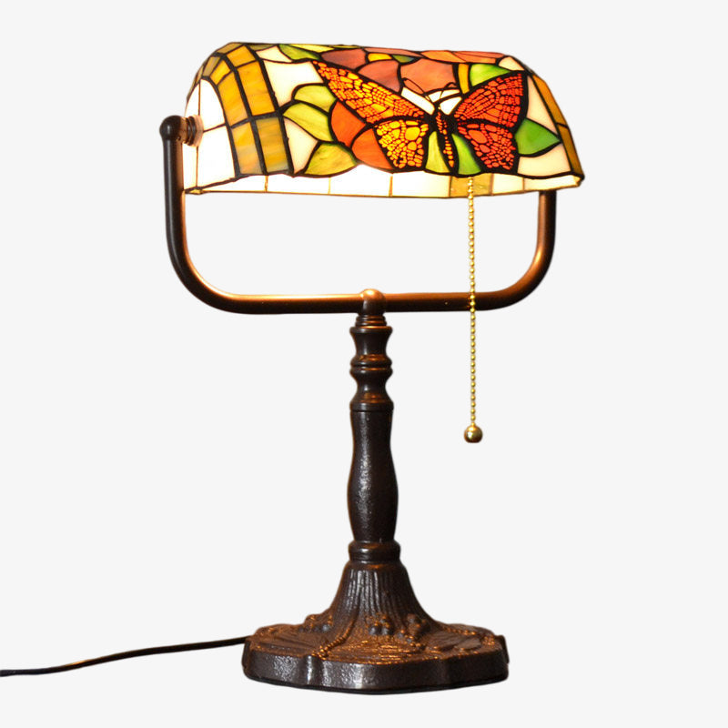 TF Tivanny Floral Stained Glass Desk Lamp - Vintage Table Light for Bedroom Study Living Room