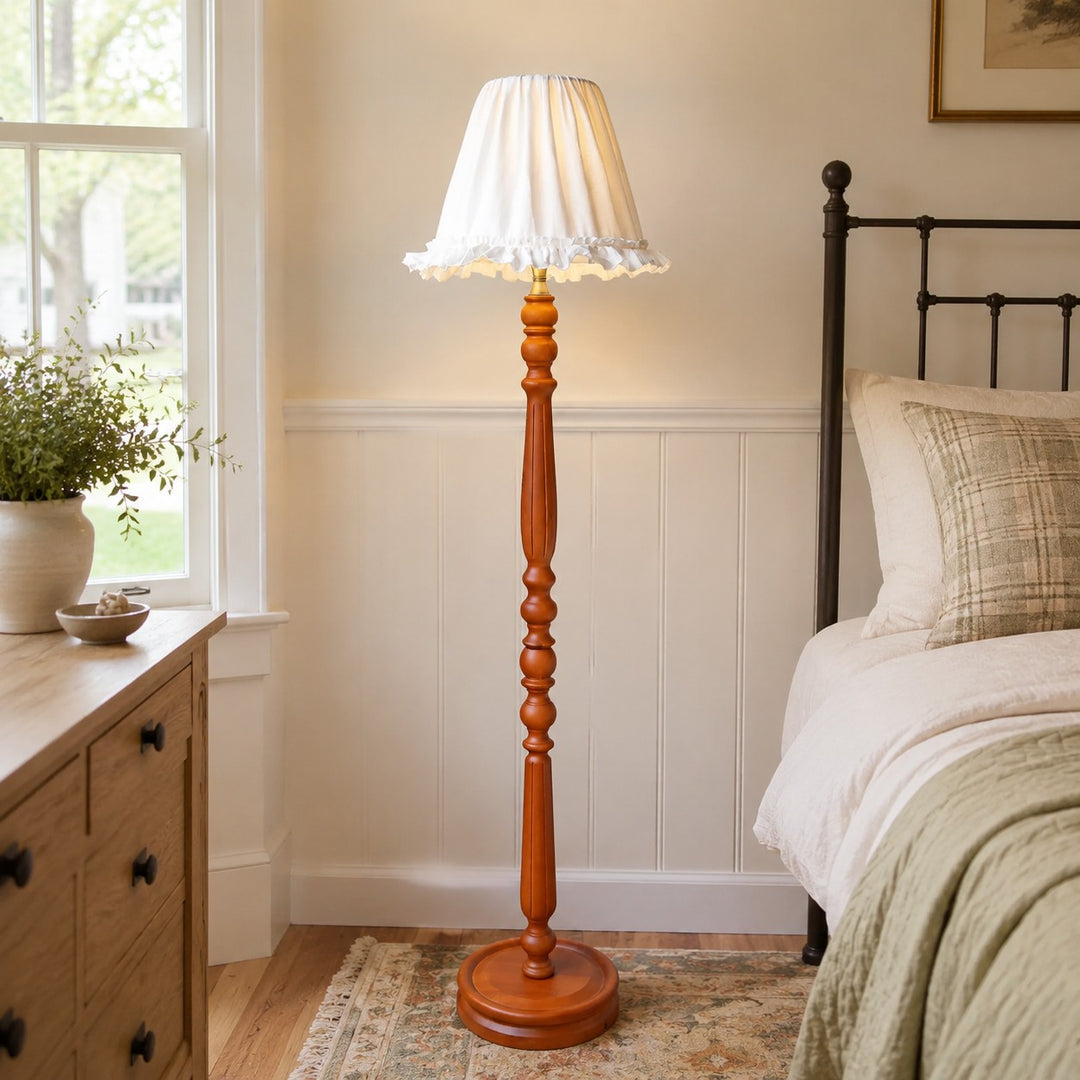 Vintage Solid Wood Floor Lamp with Optional Side Table