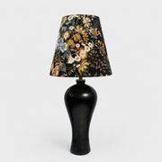 Black floral fabric shade table lamp
