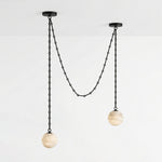 Load image into Gallery viewer, Black Metal Alabaster Globe Hardwired Chandelier