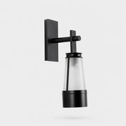 Vintage black outdoor wall lantern on a light background