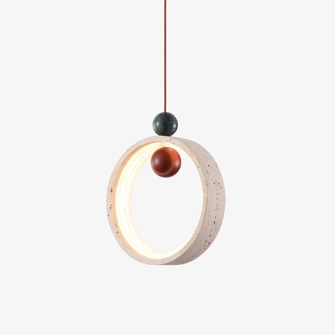 Travertine Circular Form Plug-In Pendant