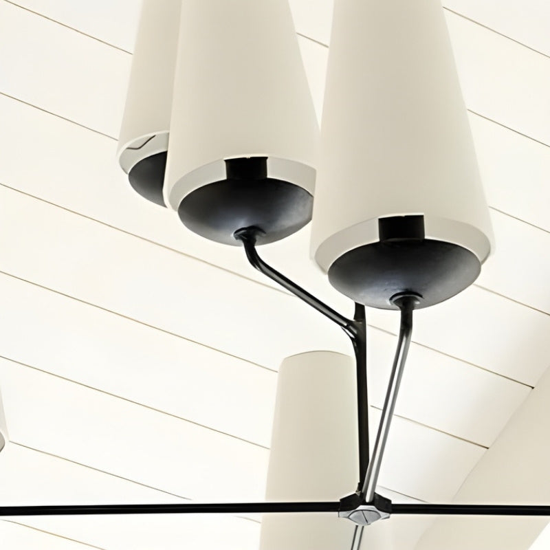 Lustre vertical à plusieurs têtes en étages Rowan - Métal moderne et tissu pour salons et halls d'entrée