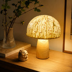 Cargar imagen en el visor de la Galería, Mushroom table lamp glowing on a console table