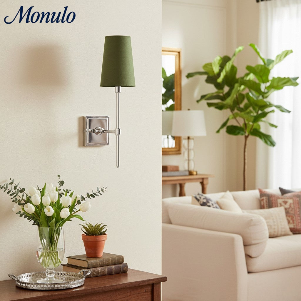 Rowan Elegant White-Linen Shade Wall Lamp – Retro Metal Wall Light for Bedroom & Hallway