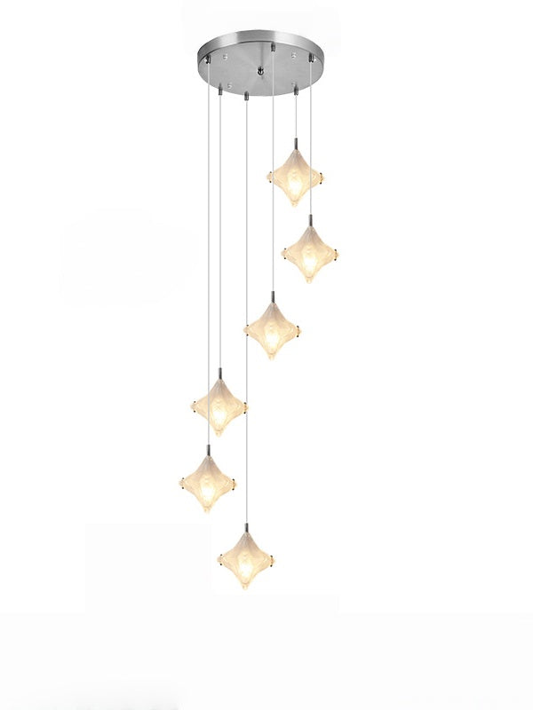 Art Deco Stern Treppenpendelleuchte – Mattglas Hängeleuchte – Astris Altair