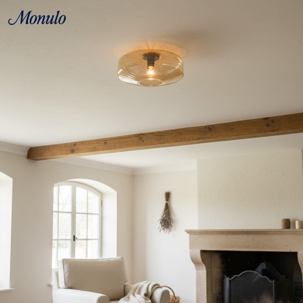 Lámpara de techo empotrada de vidrio ondulado multicolor vintage Verdoma - Lámpara de techo decorativa retro para cocina o pasillo