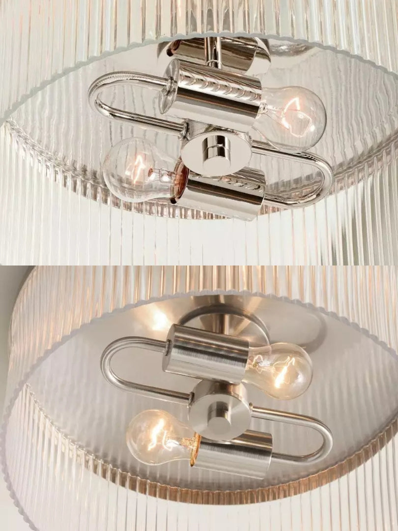 Round Ribbed Glass Flush Mount Ceiling Light