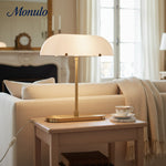 Load image into Gallery viewer, Ferosa Boat Shaped Lampshade Table Lamp – Vintage Brass Finish for Modern Living Room