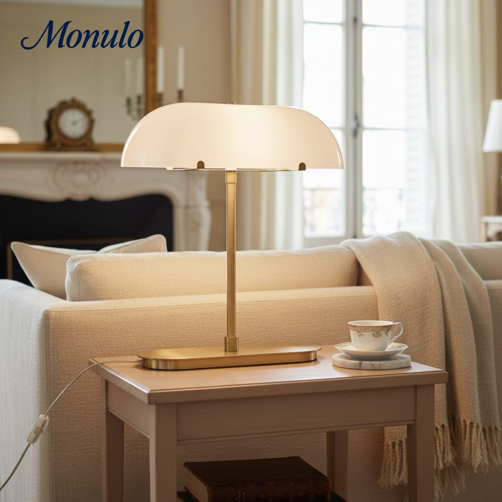 Ferosa Boat Shaped Lampshade Table Lamp – Vintage Brass Finish for Modern Living Room