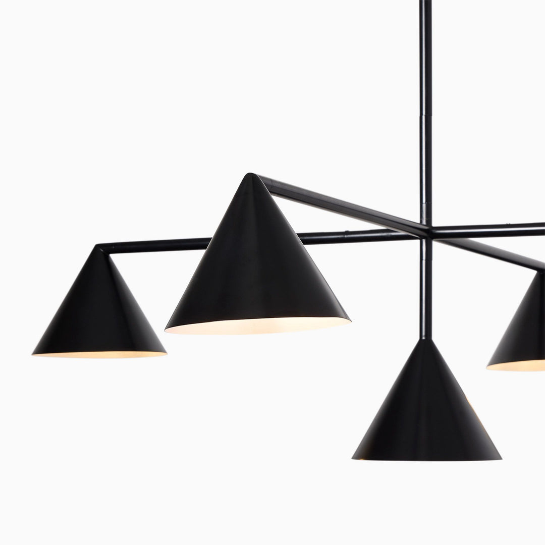 Lámpara de araña de metal con pantalla cónica Brivana: lámpara de comedor minimalista lineal