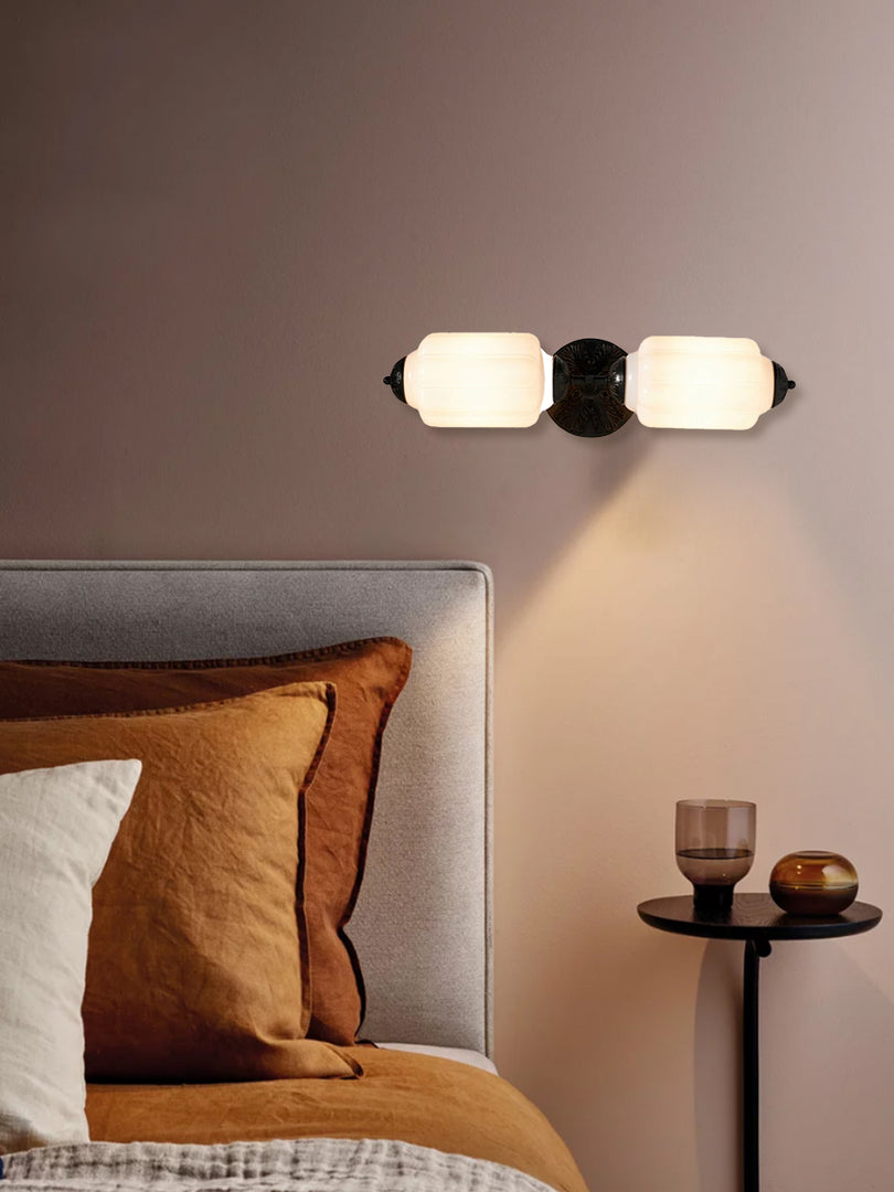 American Vintage Glass Lantern Shaped Horizontal Eloise Wall Sconce