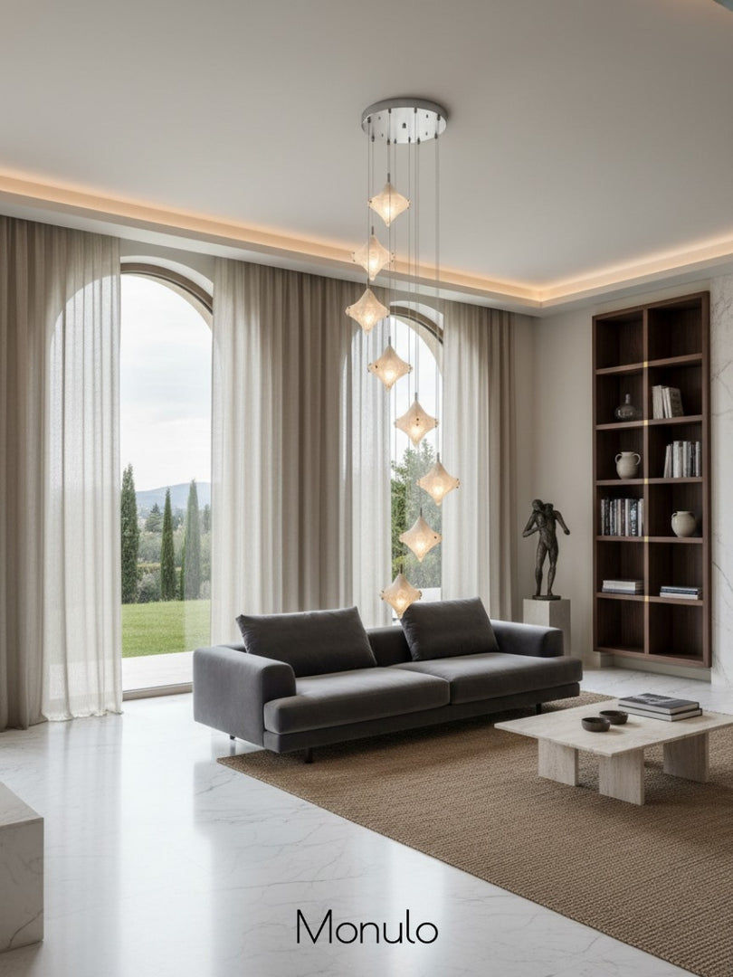 Art Deco Star Staircase Pendant Light – Frosted Glass Hanging Fixture –  Astris Altair