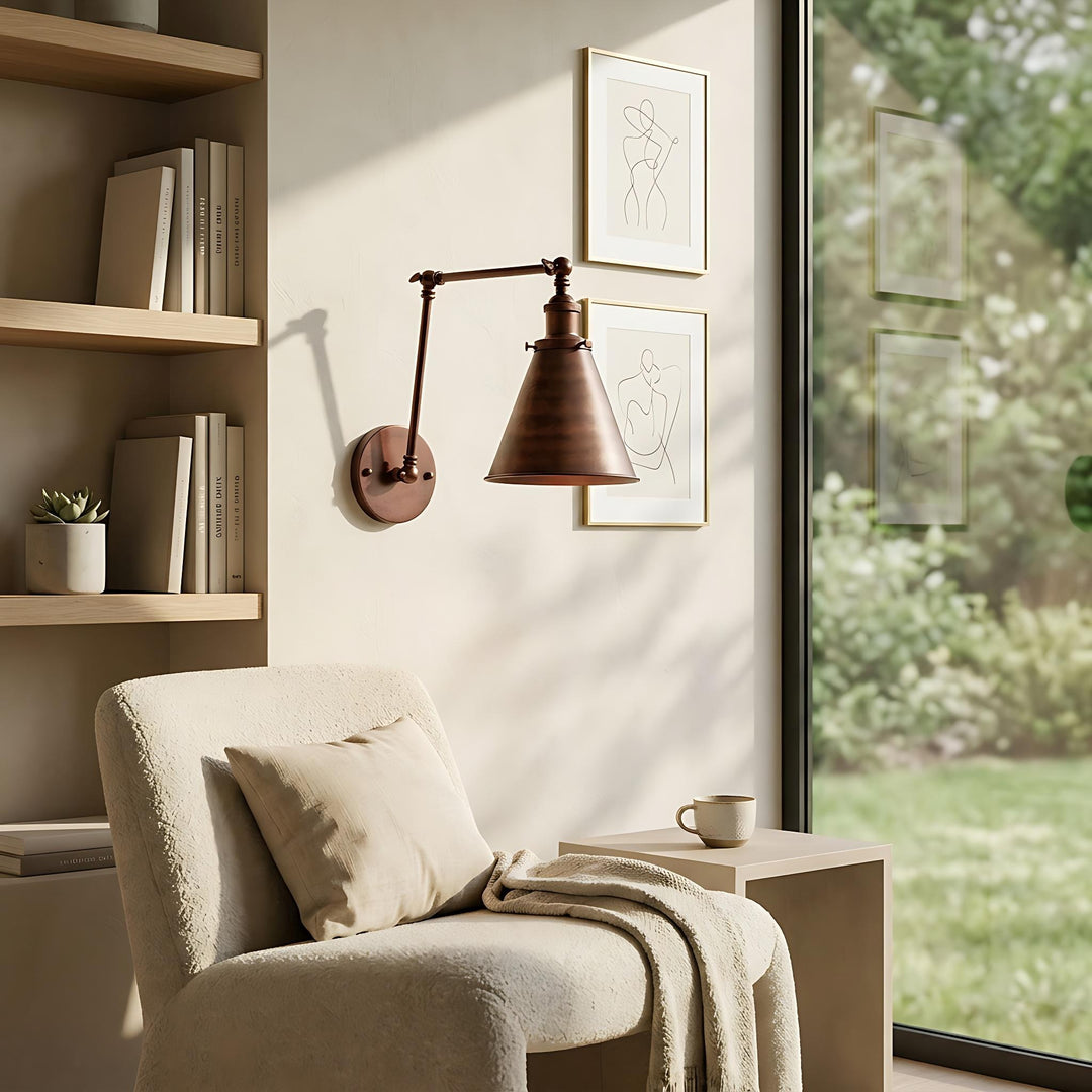 Apliques de pared para dormitorio con brazo oscilante de metal Conique - Lámpara industrial con brazo oscilante, aplique de pared ajustable 