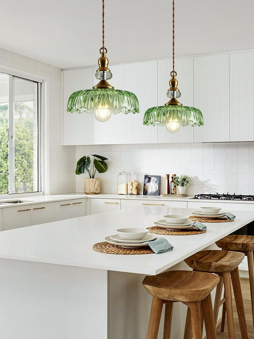 Vintage Brass Clear Glass Flower Pendant Light For Kitchen Island