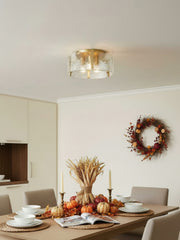 Vintage Semi Flush Mount Ceiling Light - Black and Glass Ceiling Fixture