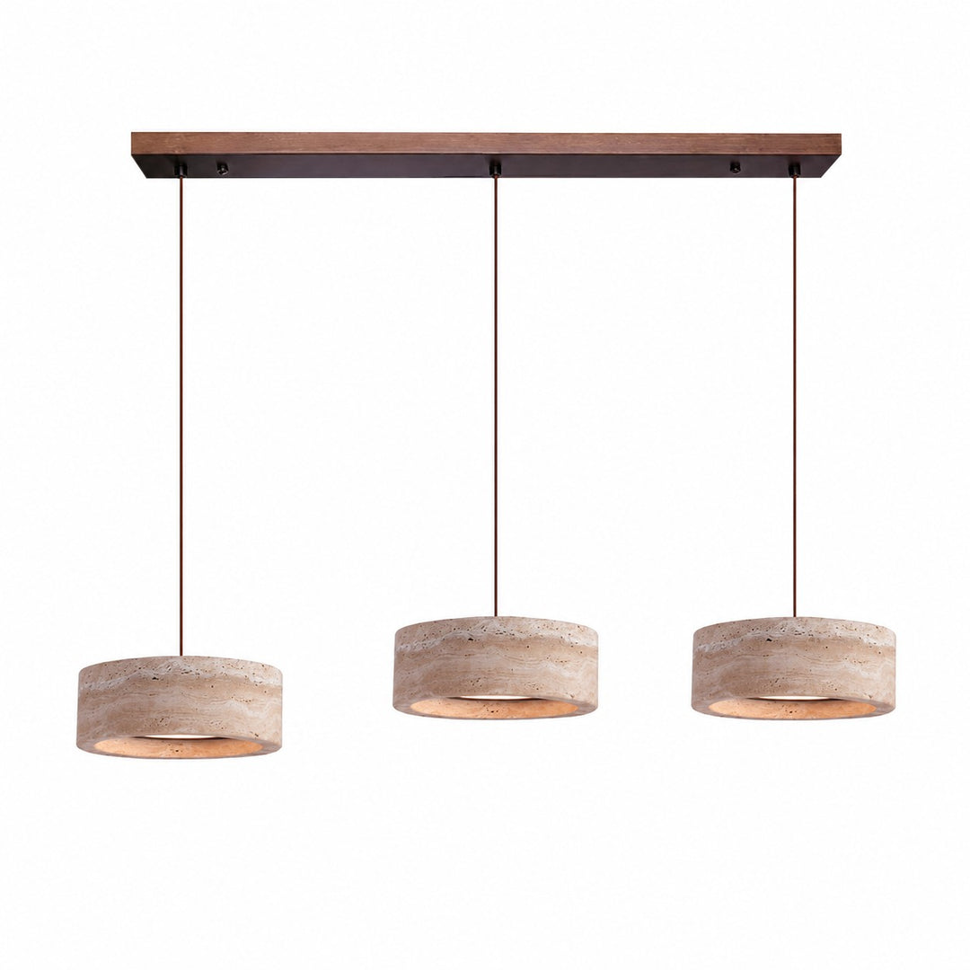 Three-light yellow travertine linear LED pendant SKU image