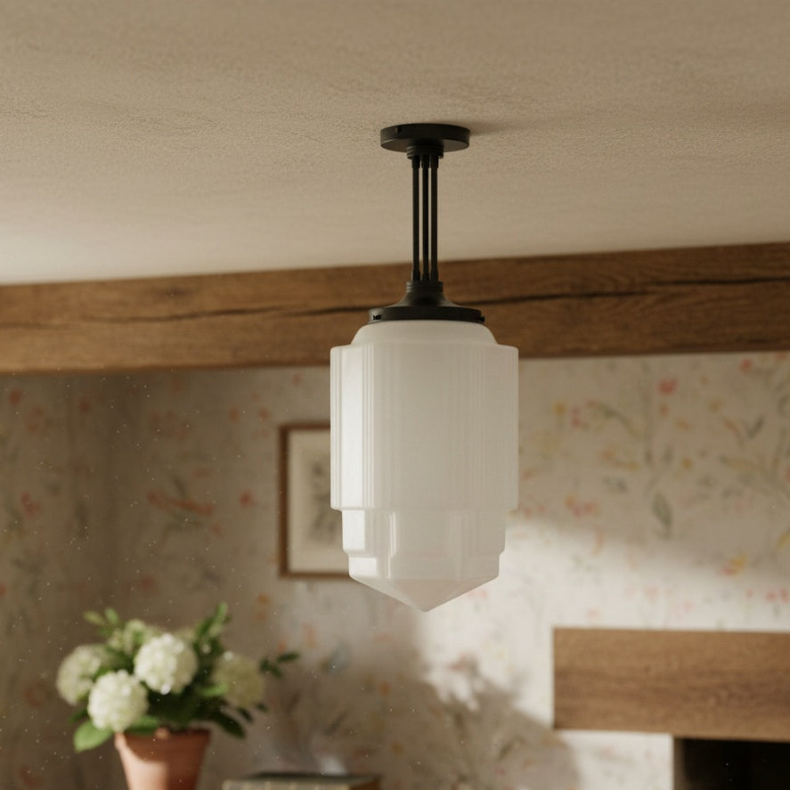 Geotower Glass Opaline Globe Skyscraper Pendant – Art Deco Modern Indoor Accent Light