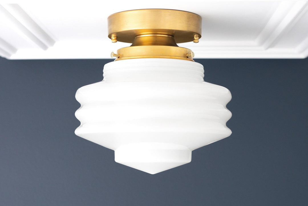 Geotower Glass Art Deco Flush Mount Ceiling Light – Ribbed Glass Globe Ceiling Fixture