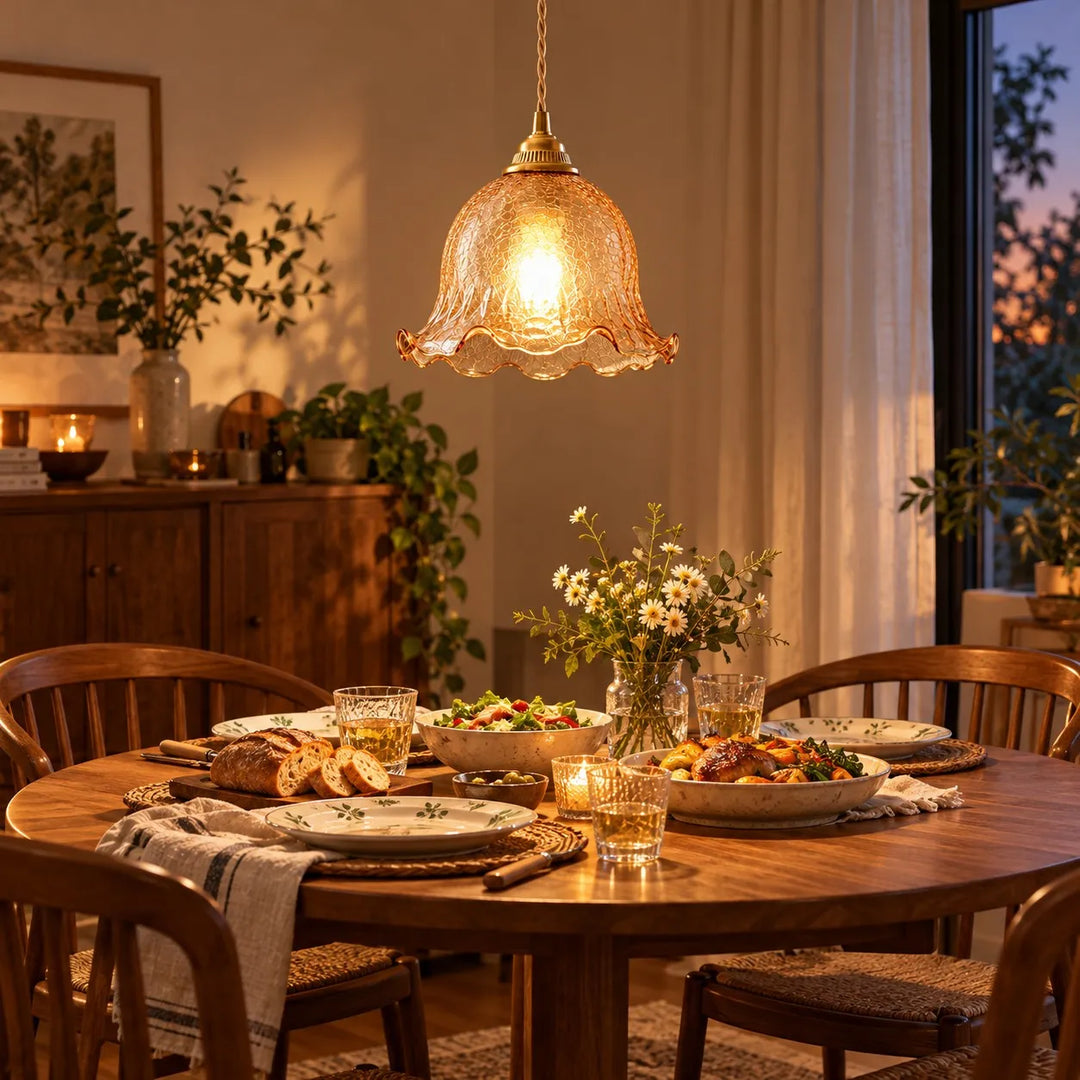 Crackle Glass Brass Pendant Light