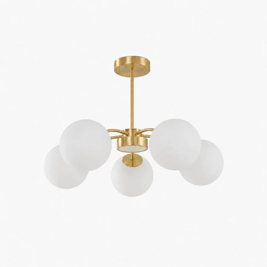 Modern milk glass chandelier with 5 lights in Copper