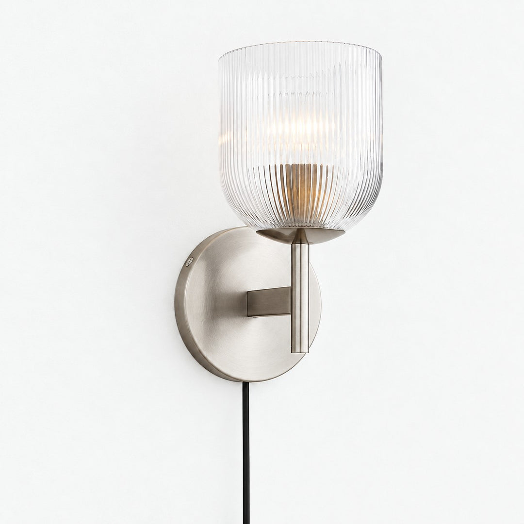 Chrome ribbed-glass wall sconce, one light