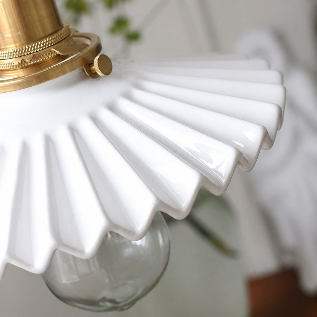 Close-up of glossy pleated ceramic shade