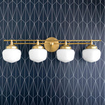 Bild in der Galerieansicht laden, Opalume Glass Art Deco Vanity Light - Bathroom Wall Sconce with White Glass Shades
