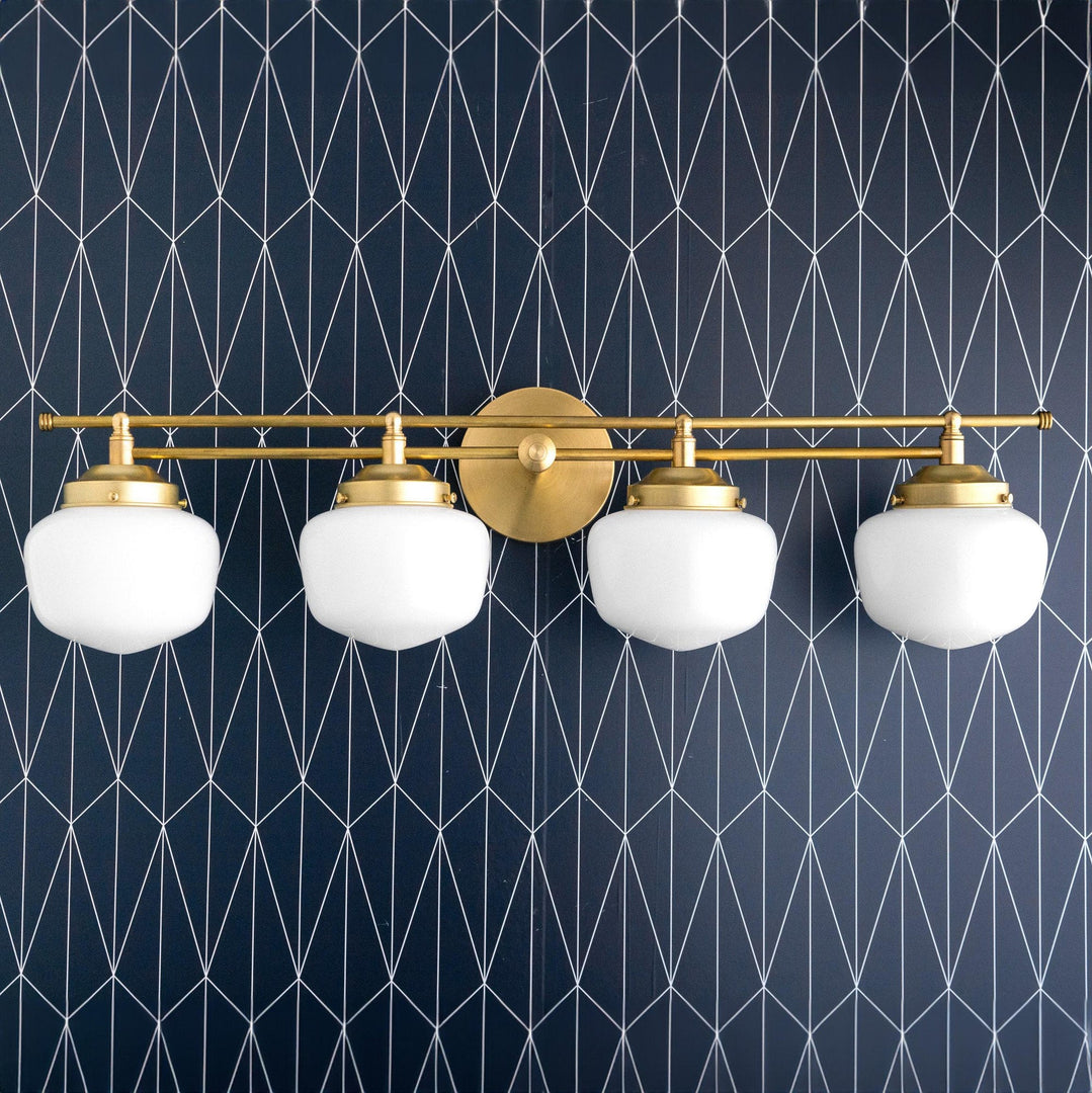 Opalume Glass Art Deco Vanity Light - Bathroom Wall Sconce with White Glass Shades