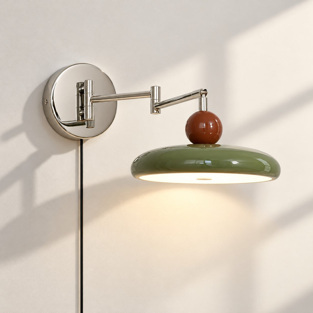 Adjustable Chrome Disc Plug-In Wall Lamp