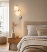 Charger l'image dans la visionneuse de galerie, Bauhaus milk coffee glass globe wall lamp with polished metal arms