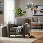 Cargar imagen en el visor de la Galería, Lámpara de pie de cristal artístico TiffStar con pantalla con diseño ornamental: lámpara de pie para salas de estar