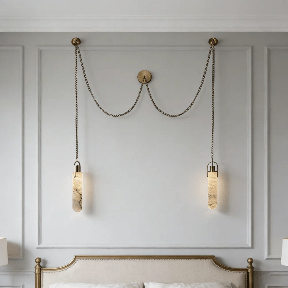 Carved Alabaster Hardwired Chandelier