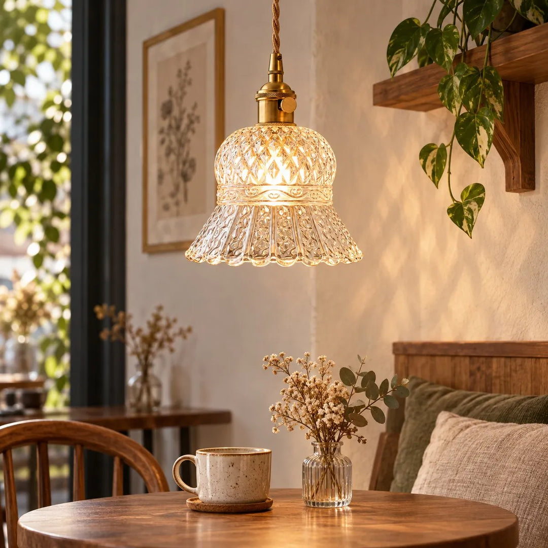 Vintage Brass Pineapple Glass Pendant Lamp