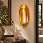 Bild in Gallery-Viewer laden, Gold Leaf Metal Wall Candle Holder – Round &amp; Oval Sconce Designs