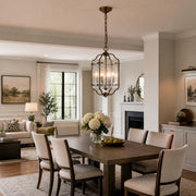 Brass and Pressed Glass Lantern Pendant Light