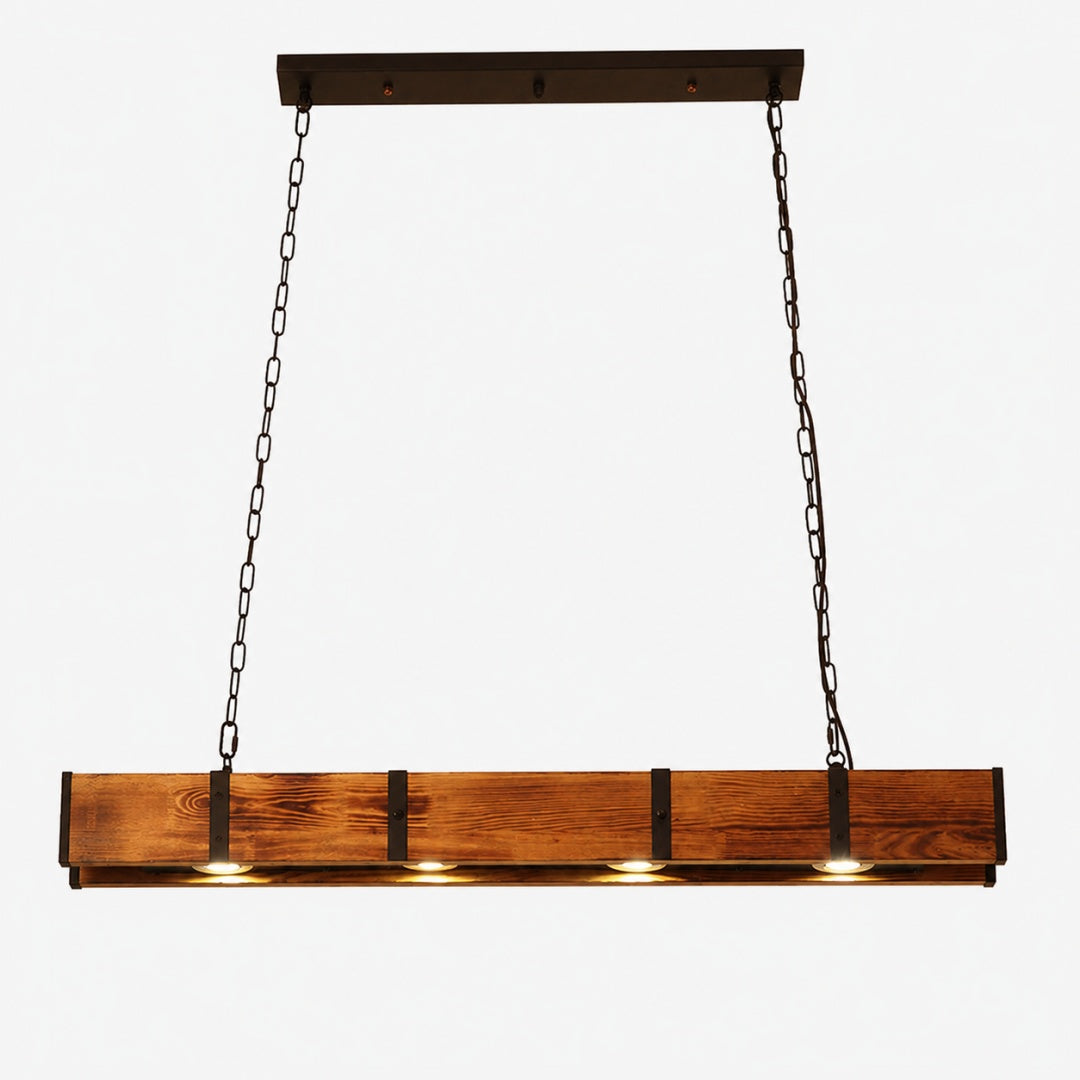 Rustic Wood Bar Pendant Light with Spotlights