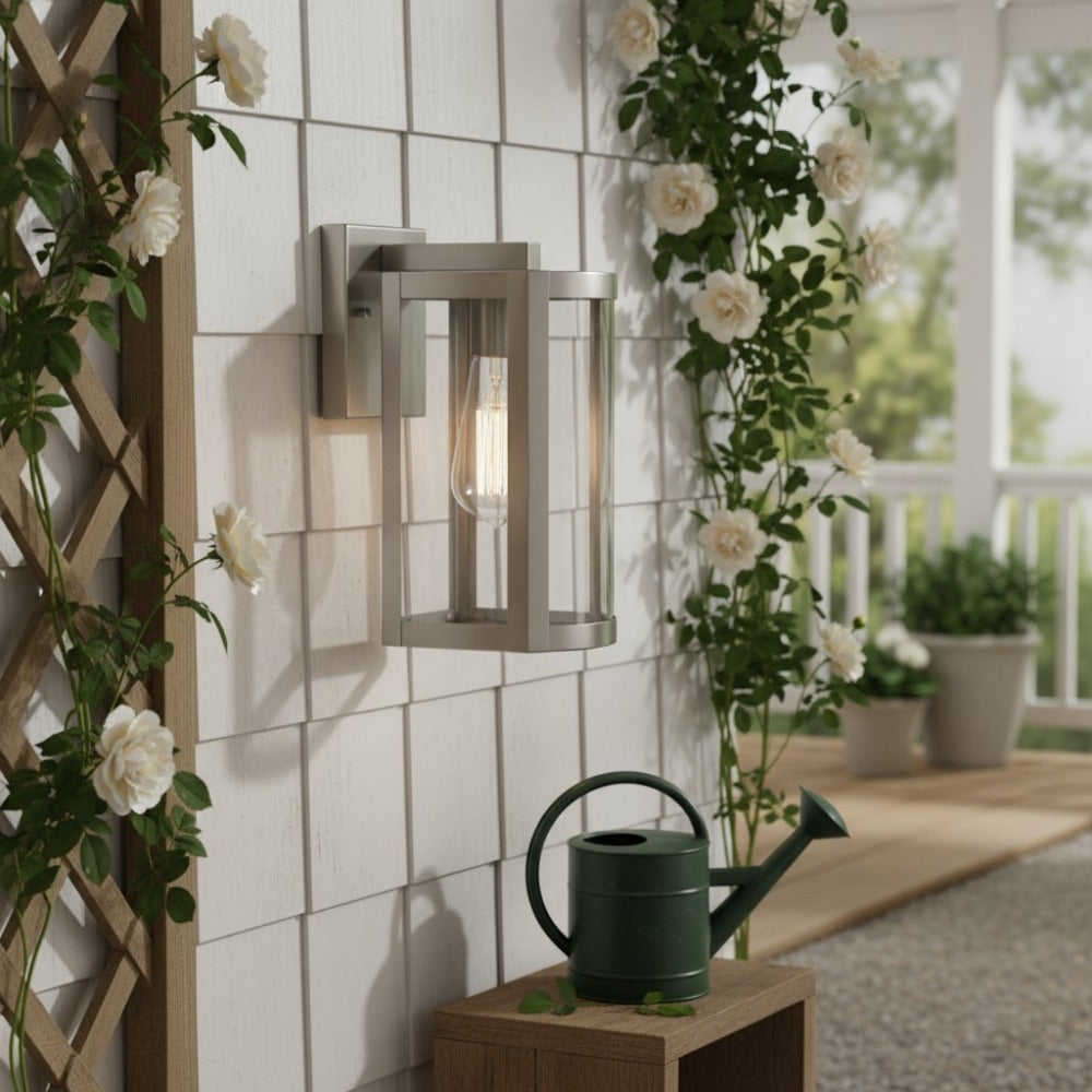 Shieldra Stainless Steel Outdoor Wall Lamp - Clear Glass Cage Waterproof Modern Sconce for Patio