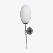 Milk glass wall sconce with slim chrome rod