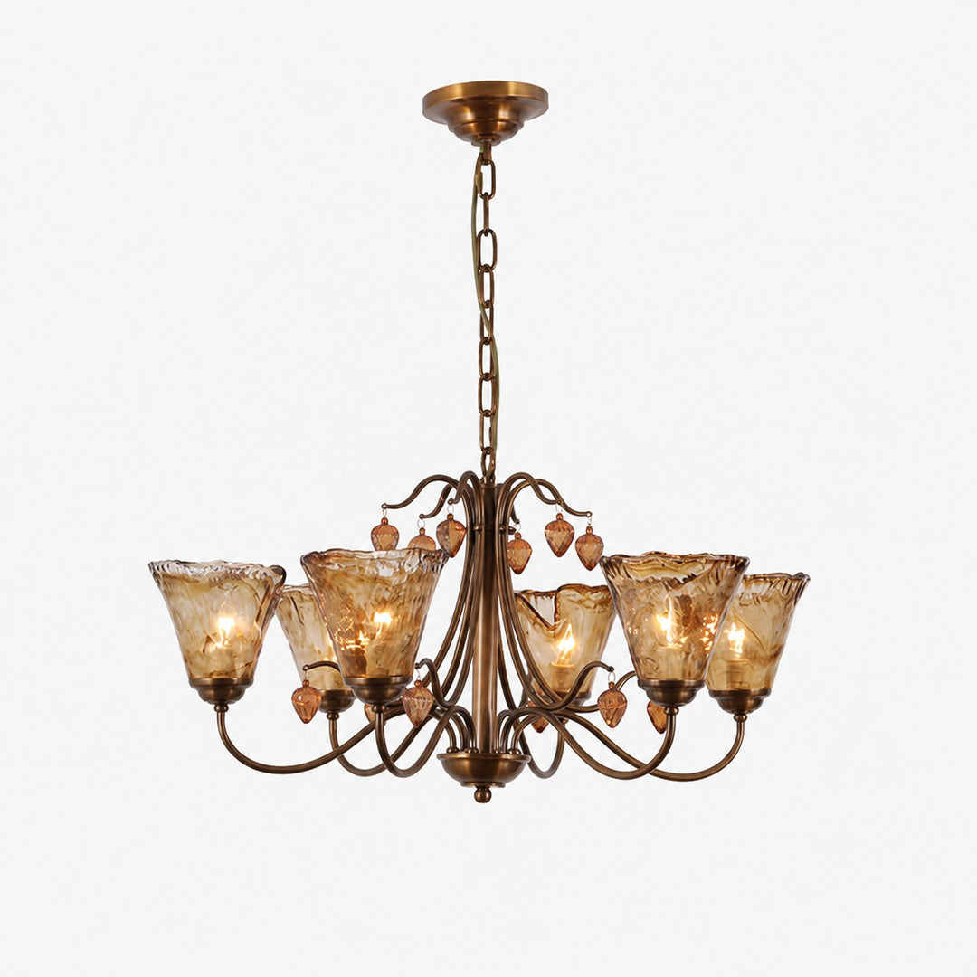 Upward Amber Tulip Glass Metal Chandelier
