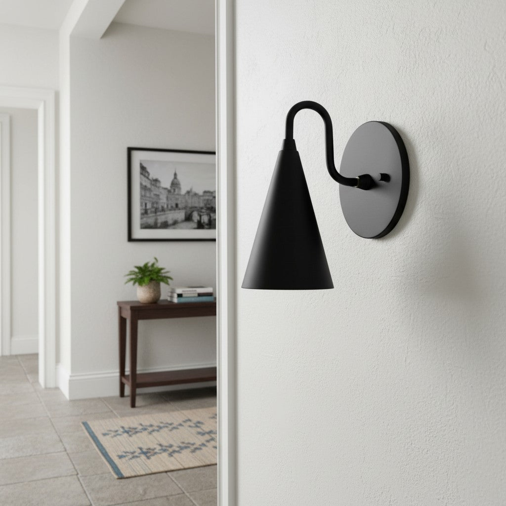 Curved Metal Shade Sconce Vintage Style Wall Light - Entryway Stairwell Lighting