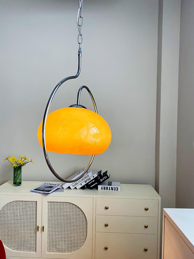 Rounded Glass Chrome Swag Pendant Light